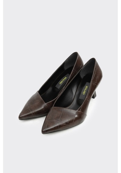 Derinet Fiona Klasik Topuklu Stiletto Kahve Croco Kahve Croco