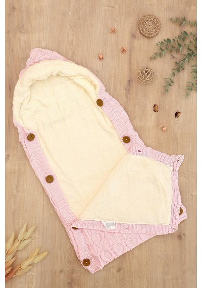 Kız Bebek Düğmeli Pembe Anakucağı Kundak Stl6811 Beyaz - Fuşya