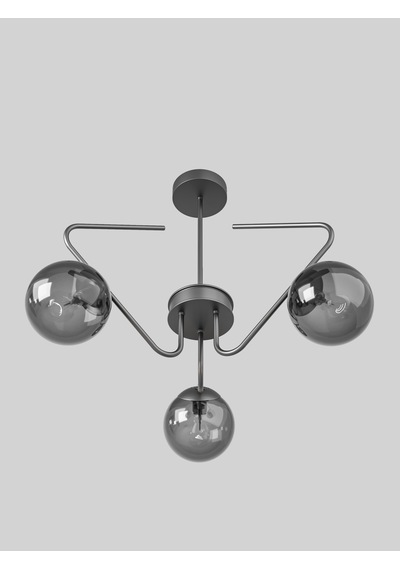 Lunor Siyah Metal Füme Cam Küre Başlıklı Modern 3'lü Avize