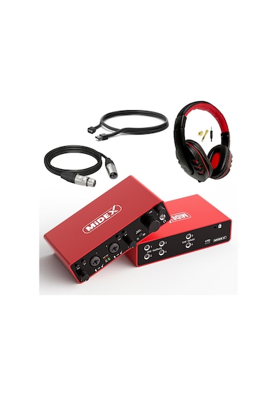 Midex Glx-900hd Pro Üst Segment Usb Stüdyo Ses Kartı 4 Giriş 4 Çıkış Kulaklık Ve Kablo
