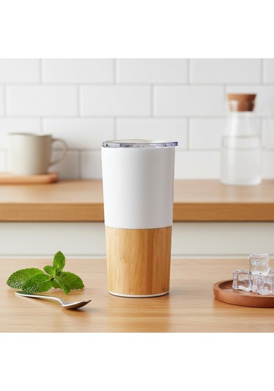 600 Ml Bambu Tabanlı Çelik Termos Mug - 5 Farklı Renk Seçenekli Sıcak Ve Soğuk Tutucu Seyahat Bardağı Beyaz Çok Renkli