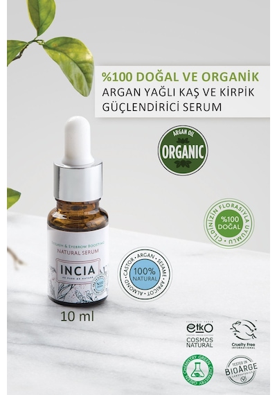 INCIA %100 Doğal Kaş ve Kirpik Serum Bitkisel Yoğunlaştırıcı Yoğun Bakım Yağı Vegan 10 ML