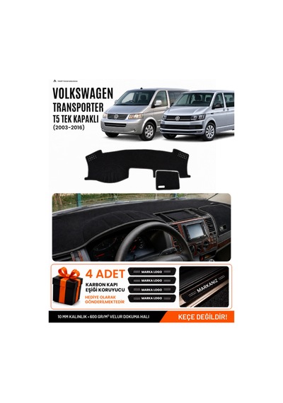 Volkswagen Transporter T5 Tek Kapaklı 2003-2016 Uyumlu Torpido Örtüsü - Siyah - Vw027