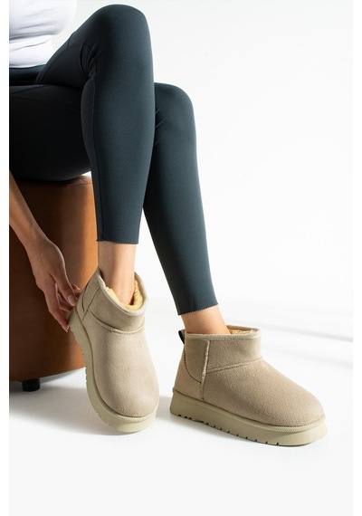 Shoetek Lesva Kadın Bot İçi Kürklü Bej Süet Bej