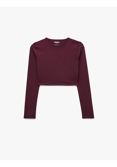 Koton Slim Fit Uzun Kollu Bisiklet Yaka Spor Crop Tişört Bordo 7wak10092nk