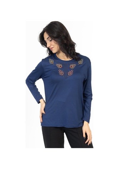 Mutlu City Yeni Model Nakış İşlemeli Yuvarlak Yaka Likralı Anne Penye Bluz 6440-indigo İndigo Mutlu City Yeni Model Nakış İşlemeli Yuvarlak Yaka Likralı Anne Penye Bluz 6440-indigo İndigo