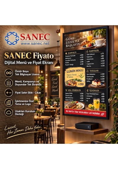 Sanec Restoran & Kafe  Tabelası 32" Hdmı Ekranlı Dijital  Tabelası Sistemi