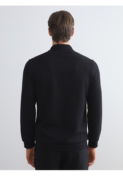 Lcwaıkıkı Classic Siyah Polo Yaka Uzun Kollu Erkek Sweatshirt