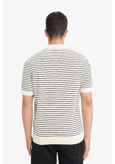 Defacto Standart Fit Polo Yaka Çizgili Triko Kısa Kollu Tişört F2729ax25aubk27 Siyah
