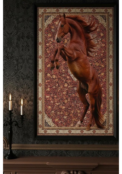 Raschel Home Premium Kumaş Halı Çerçeveli Tablo Halı Dokulu Özel Çerçeveli Kırmızı 70 X 100 Çok Renkli