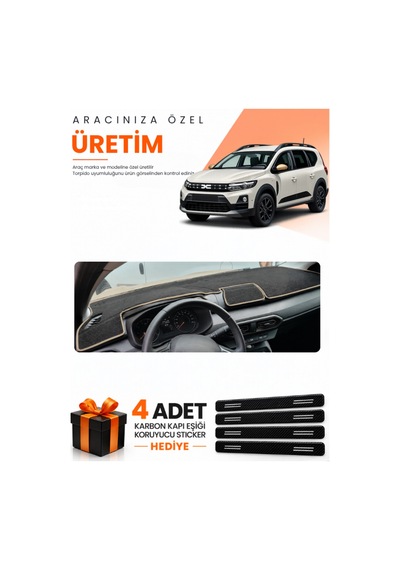 Dacia Jogger Ekransız 2022-2026 Uyumlu Torpido Koruma Örtüsü Oto Kılıfı - Siyah Bej