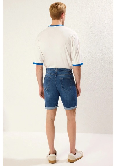 Benerly Erkek Şort Slim Fit Kot Normal Bel Destroylu Yıpratmalı Dar Paça Indigo