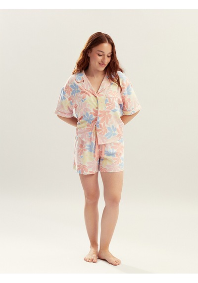 Lcw Dream Mercan Petite Gömlek Yaka Kadın Şortlu Pijama Takımı