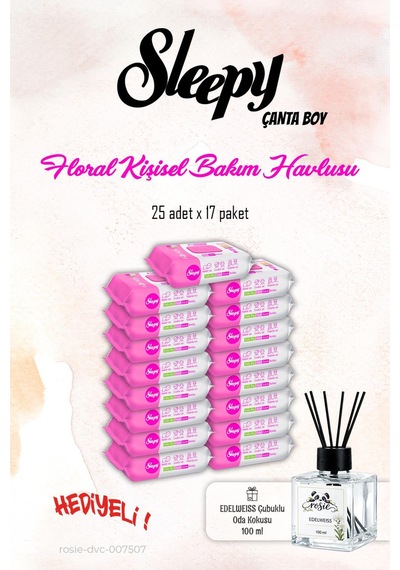 Sleepy Kişisel Bakım Havlusu Floral 25 Yapraklı 17 Paket ve Rosıe Koku Tekli