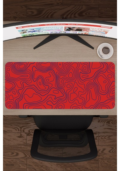 Kırmızı Lacivert 70x30 Taraftar Gaming Oyuncu Mouse Pad Kaymaz Taban Büyük Fare Altlığı Topography