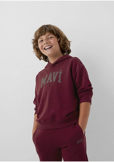 Mavi Logo Baskılı Kapüşonlu Bordo Erkek Çocuk Sweatshirt 6s10143-70394