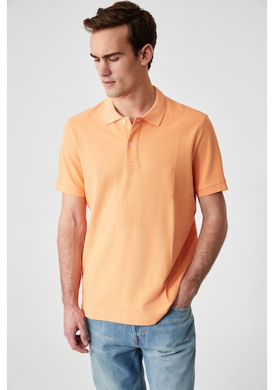 Grimelange ZEKE Erkek Polo Yaka Relaxed Fit Patlı Düğmeli Kısa Kollu Turuncu T-Shirt