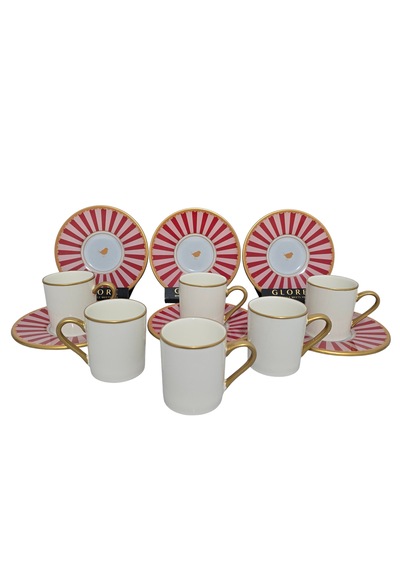 Sudedi Home Pink Line 6 Kişilik Kahve Fincanı Takımı - 90 Ml Çok Renkli