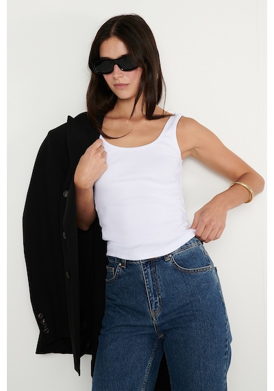 AC&Co / Altınyıldız Classics Kadın Beyaz Pamuklu Kaşkorse Yumuşak Dokulu Slim Fit Dar Kesim Bisiklet Yaka Esnek Body