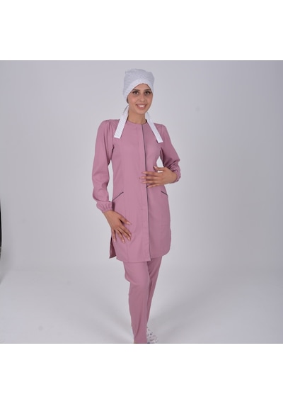 Pudra Soft Likra Hemşire Doktor Tesettür Alt Üst Takım Üniforma