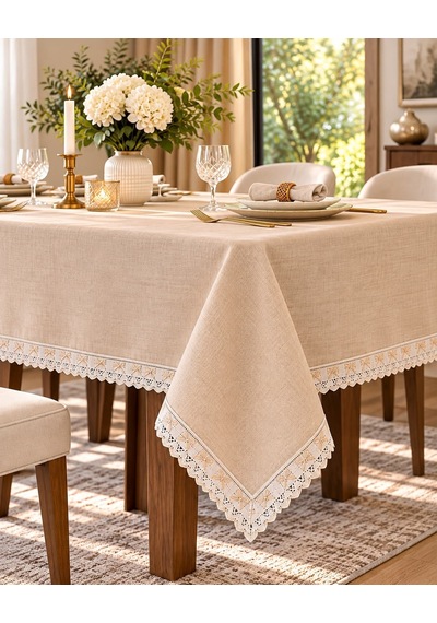 Linen Keten Masa Örtüsü Bej - 160 260-7822