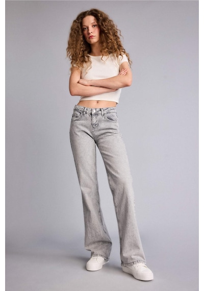 Defacto Bootcut Düşük Bel Uzun Jean Yıkamalı Pantolon H0137ax26spnm55 Gri-nm55