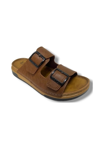 Enova M253-0202-25 Deri Anatomik Soft Çift Bant Erkek Terlik Taba
