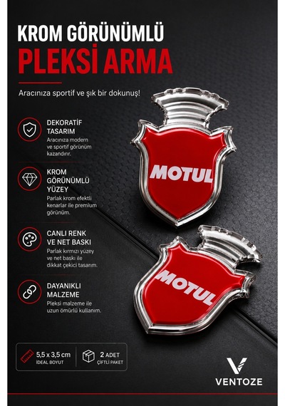 2 Adet Krom Görünümlü Pleksi Arma Oto Dekoratif Etiket Çiftli Set 5,5x3,5 Cm