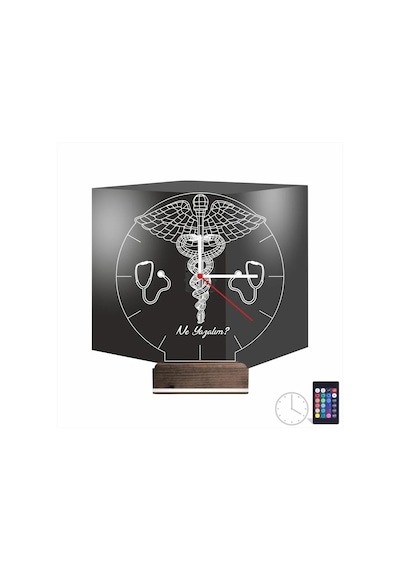 Luvivia Doktor Hediye Tıp Logo Kişiye Özel Saatli 3d Lamba - Masa Gece Lambası Şeffaf