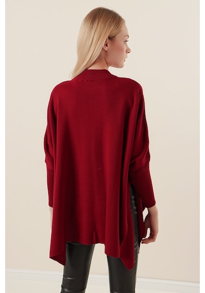 Bigdart 15783 Yırtmaçlı Panço Kazak - Bordo 001