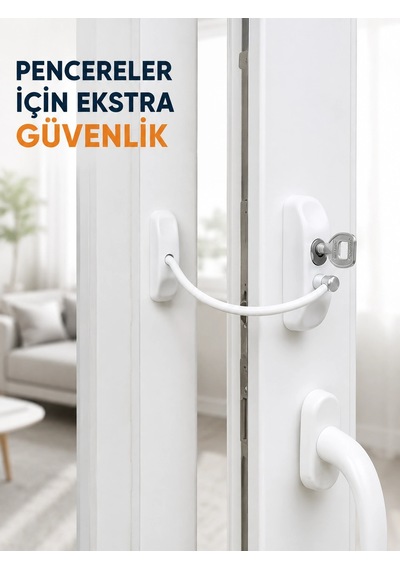 Mey İthalat Anahtarlı Pencere Güvenlik Aparatı Esnek Kablolu Pencere Açılma Sınırlayıcı Kilit