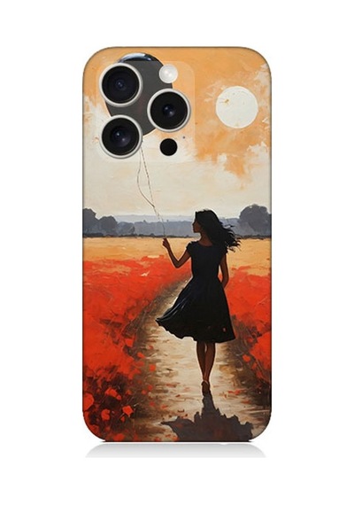 Apple Uyumlu iPhone 16 Pro Max Balonlu Kadın Ve Gelincik Tarlası Desenli Silikon Kılıf Çok Renkli
