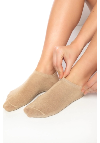 Saysez Bambu Kadın Sneaker Bej Çorap Dikişsiz Görünmez Bilekte Spor Çorap Premium 4'lü Paket Renkli
