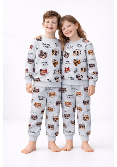 Beka Kids Çocuk Desenli Uzun Kollu Pijama Takımı Unisex Alt Üst Set Çok Renkli