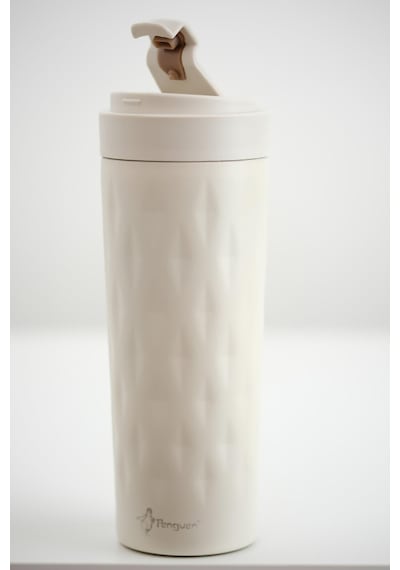 Png-1167 500ml Flip Kapak Desenli Çelik Mug 6 Saat Sıcak 12 Saat Soğuk Sızdırmaz & Bpa Free Krem