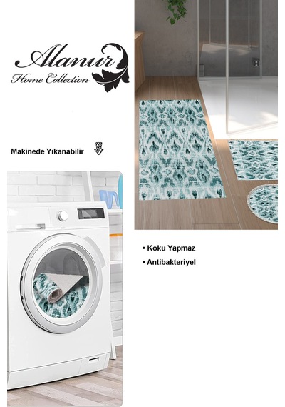 Dekoreko Kaymaz Taban Djt 3 Lü Banyo Paspas Takımı Trend Karışık Iskandinav F5136 Turkuaz