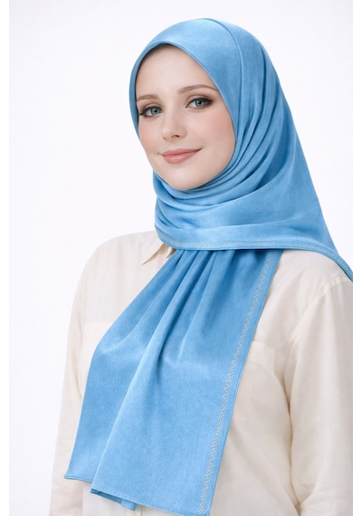 Mim Eşarp Mısırlı Eşarpları Taşlı Jan Jan Abiye Şal 75x190 Cm İndigo