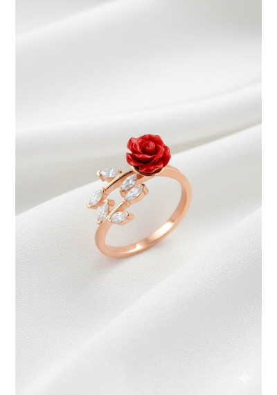 Çekirdekjewelry 925 Ayar Gümüş Ayarlanabilir Güllü Yüzük Pembe