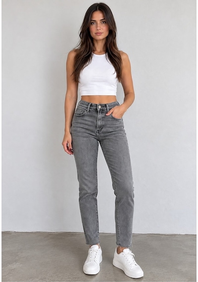 Zdnjeans Kadın Yüksek Bel Gri Dar Paça Jean Pantolon