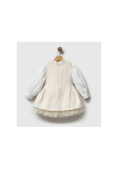Ministok Pearl Grace Saç Aksesuarlı Blüz Ve Jileden Oluşan 3'lü Kız Çocuk Takım Ekru