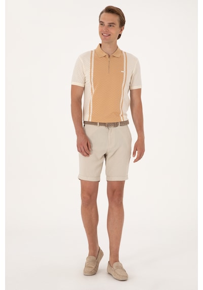 U.S. Polo Assn. Erkek Regular Fit Ekru Polo Yaka Fermuarlı Tişört 50300814-VR019