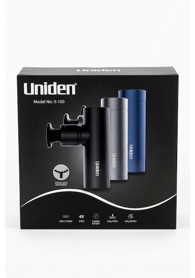 Uniden X100 48 Watt 5 Başlıklı Mini Çantalı Masaj Tabancası Masaj Aleti Gri