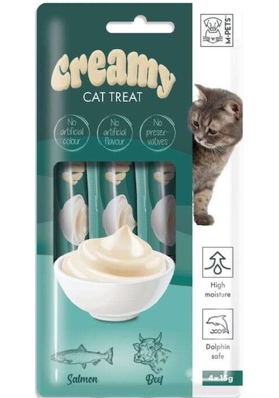 M-Pets Creamy Somon ve Sığır Etli Yetişkin Kedi Ödülü 4 x 15 G