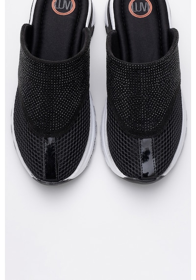 Luvishoes Glea Siyah Taşlı Fileli Burnu Kapalı Kadın Terlik Siyah