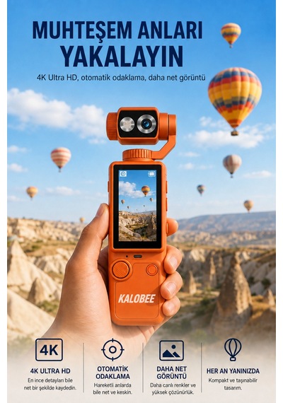 Kalobee Pocket3 Pro 4k Ultra Hd El Tipi Kamera 180 Döner Başlıklı Otofokus Vlog Kamerası Dokunmatik Ekranlı Cep Kamerası