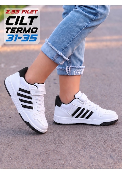 Papucumun Dünyası Çocuk Bağcıklı Cırt Cırtlı Kolay Giyimli Günlük Spor Ayakkabı Sneaker Beyaz Siyah Papucumun Dünyası Çocuk Bağcıklı Cırt Cırtlı Kolay Giyimli Günlük Spor Ayakkabı Sneaker Beyaz Siyah