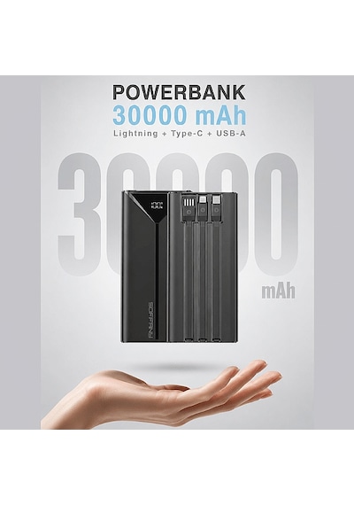 Hy-230 30.000 Mah Powerbank 22.5w Type-c + Lightning + Usb Çıkı Siyah