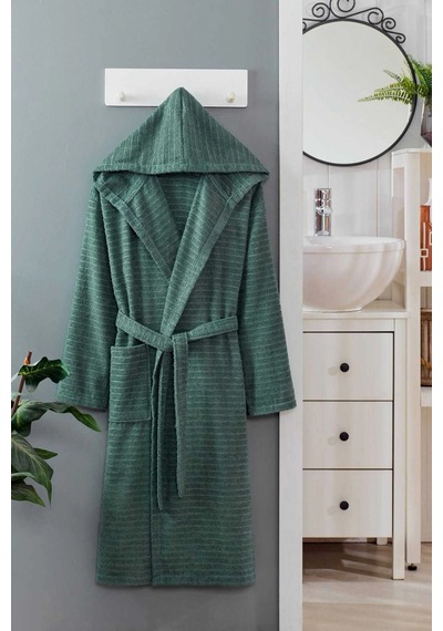 Kapüşonlu Unisex Banyo Bornozu %100 Soft Pamuklu Yeşil
