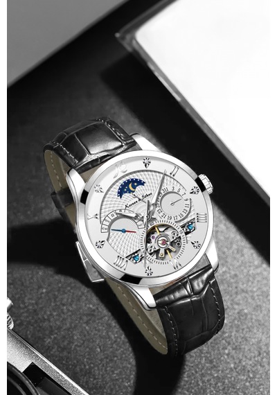 Kronen&söhne Ks4010 Luxury Tourbillon Mekanik Otomatik Erkek Kol Saati Gümüş - Siyah