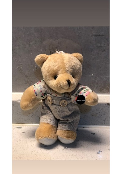 Sevimli Elbiseli Tulumlu Ayıcık Peluş Oyuncak Anahtarlık Uyku Arkadaşı Hediyelik 12 Cm Yeşil